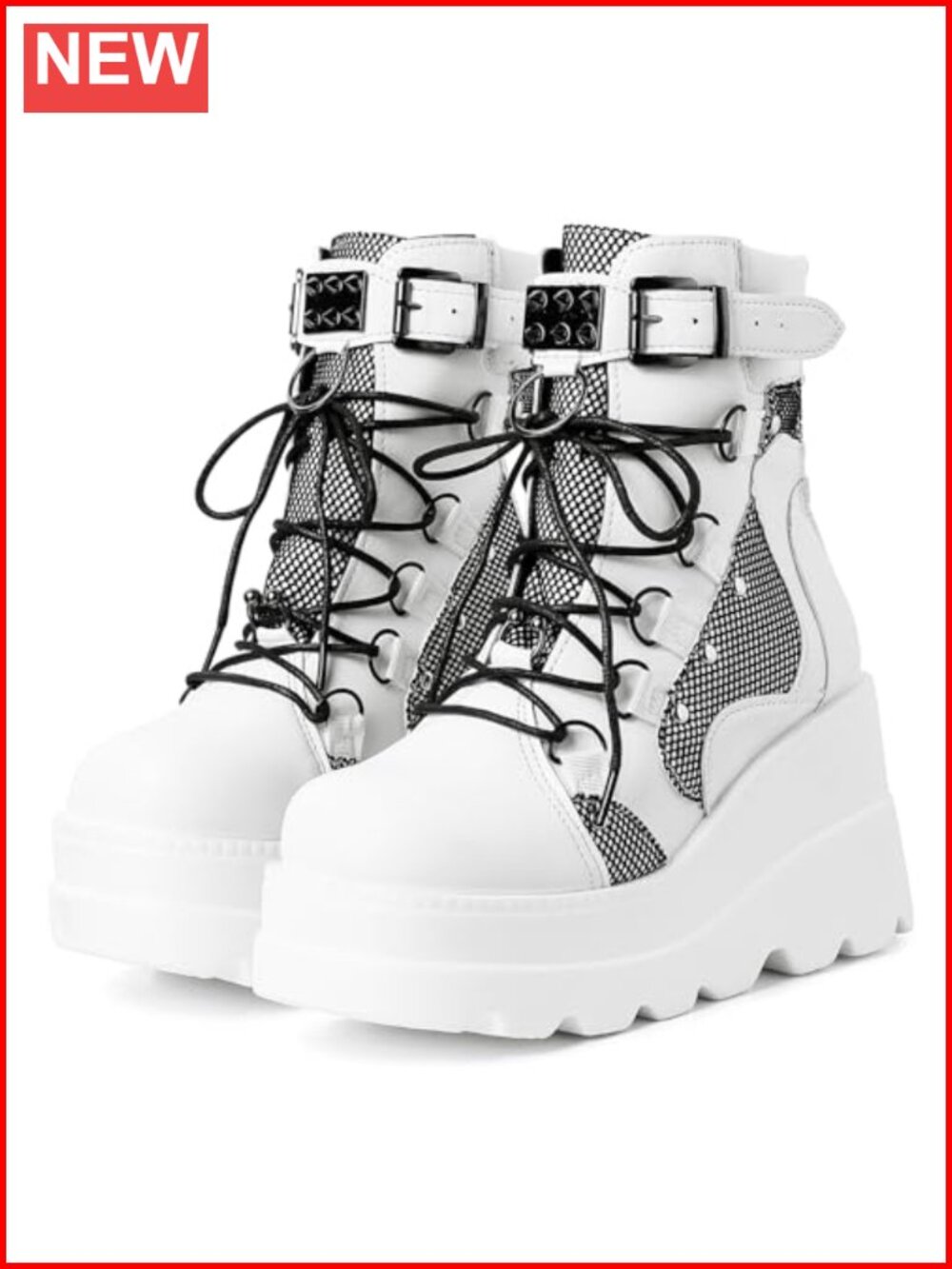 Holographic Platform Lace Up Ankle Combat Boots Wedge Heel